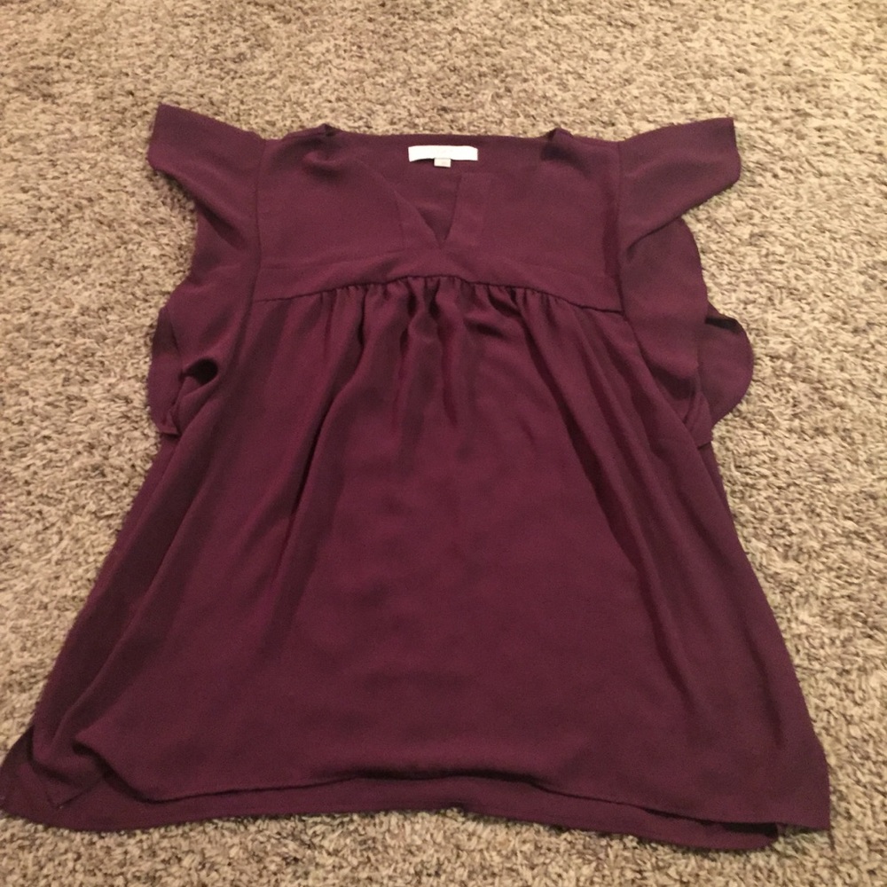 LOFT flutter sleeve split neck top